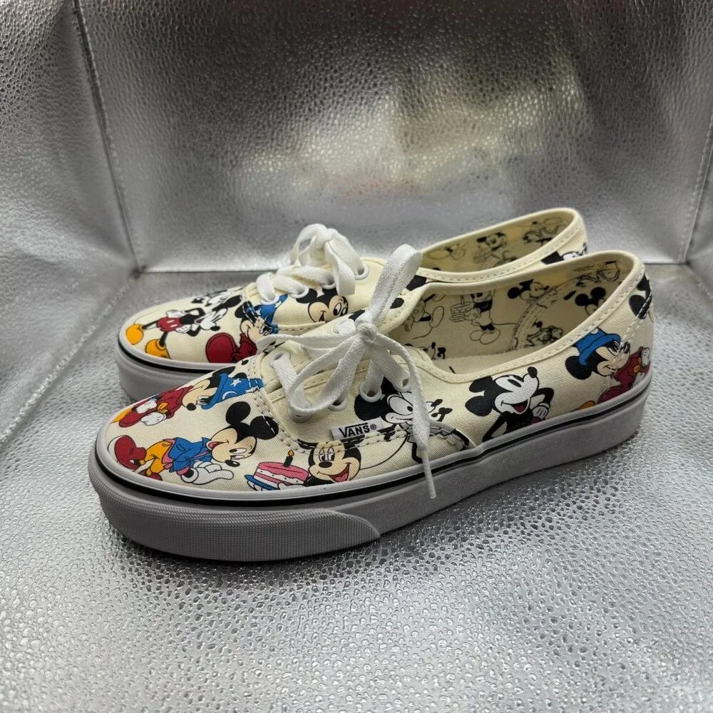 Size M6/W7.5 Vans x‎ Disney Authentic Mickeys Birthday Unisex White Sneakers
